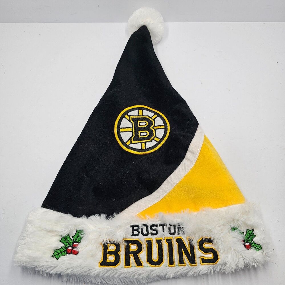 Boston Bruins NHL Santa Hat Christmas Holiday Plush Faux Fur Forever Collectible